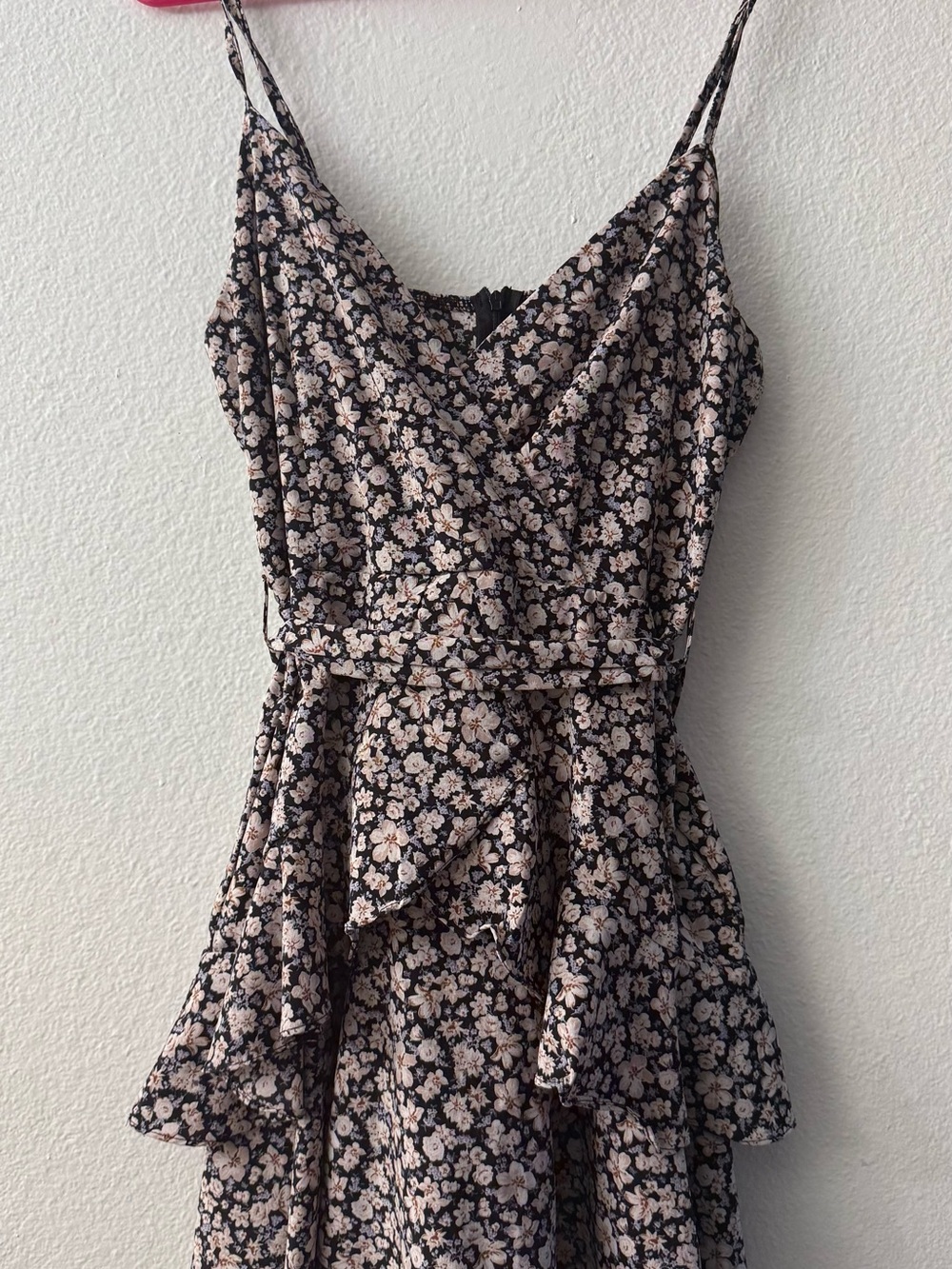 iris Black Mini Dress with Blush Floral Print